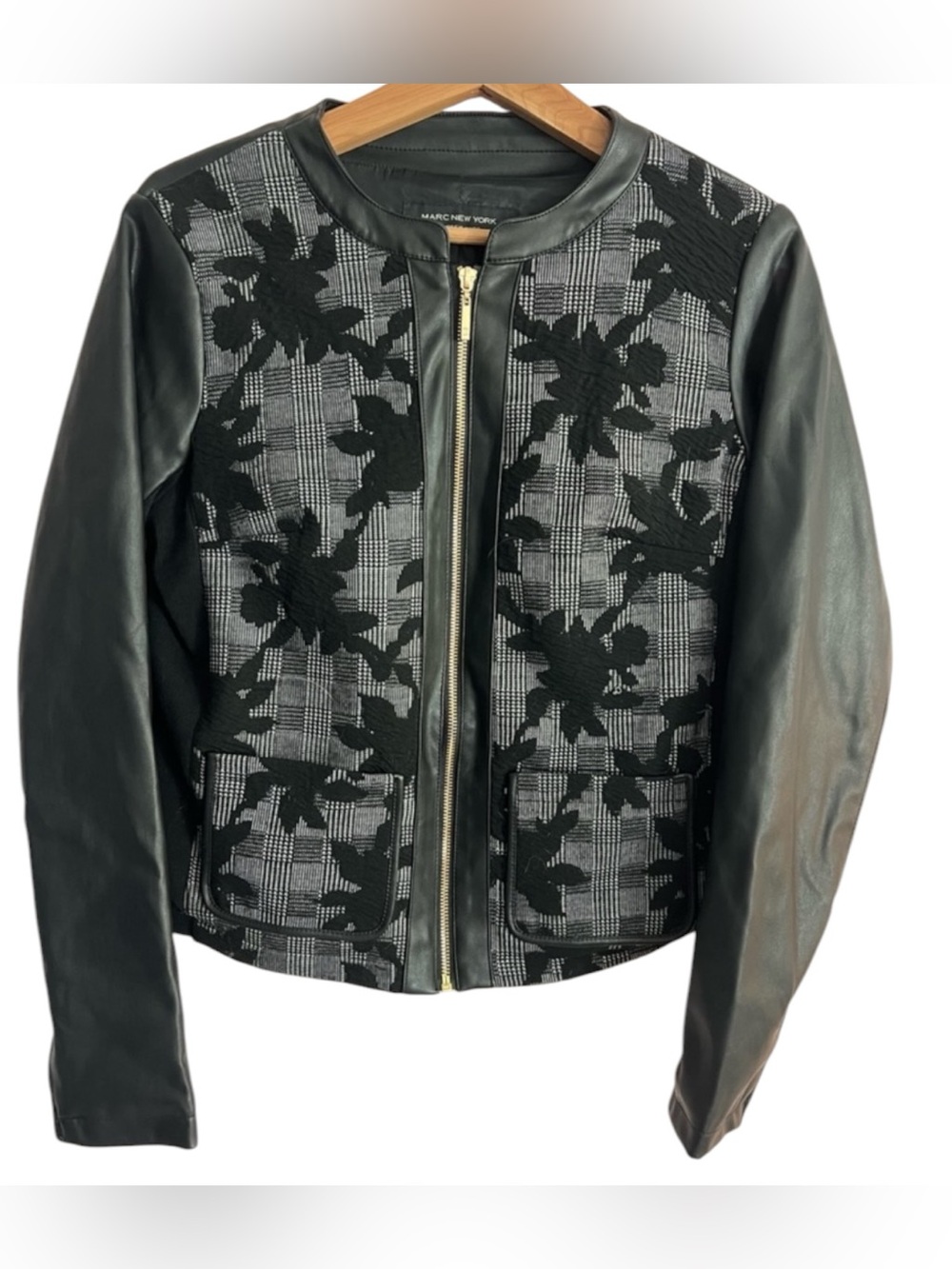 Marc New York Floral Plaid Mixed Media Faux Leather Jacket Women’s Medium Moto